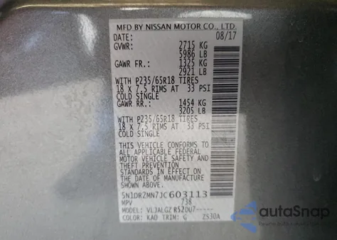 2018 Nissan Pathfinder S from USA, damaged, VIN 5N1DR2MN7JC603113